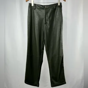 NWT Lulus Effortless Edge Vegan Leather Straight Leg Pants in Olive Green Size M thumbnail 5