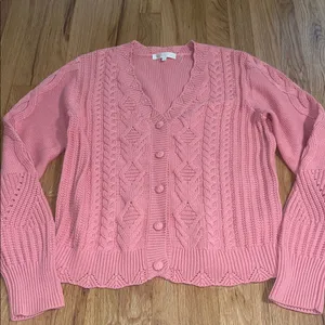LoveShackFancy Anselma Cardigan in Powder Blush Sz L thumbnail 1