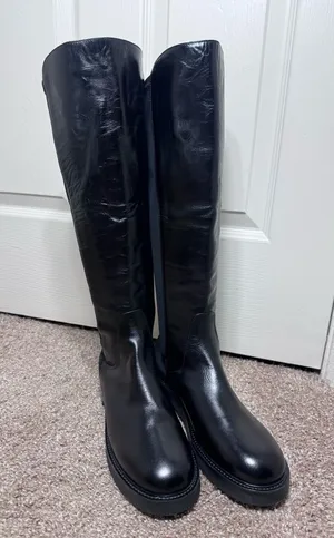 Theory Black Leather Knee-High Winter Boots(39) thumbnail 1