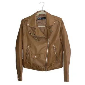 Zara‎ Faux Leather Moto Jacket Camel Brown Size L thumbnail 2