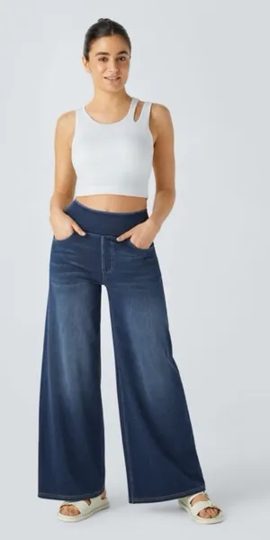 HALARA Flex High Waisted Multiple Pockets Baggy Wide Leg Jeans Size M Tall thumbnail 1