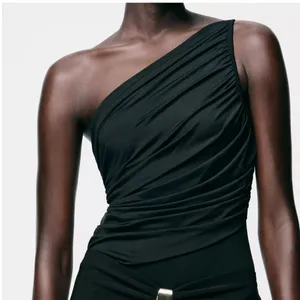 Zara NWT draped ruched one shoulder top thumbnail 1