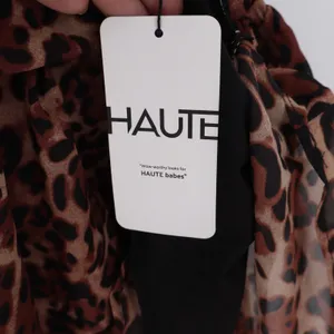 SHEIN Haute Leopard Print Halter Mini Dress Brown Ruffled Hem Size M thumbnail 3