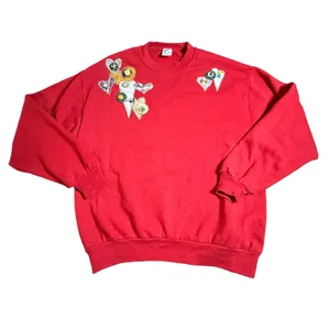 Vtg 90s Jerzees Sweatshirt L Red Patchwork Quilt Hearts Grandmacore USA Made thumbnail 2