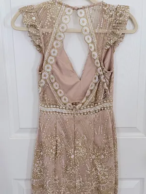 Hello Molly Match Me Dress Champagne Beaded Open Back Mini XS thumbnail 3