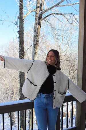 white and black trim jacket boutique  thumbnail 2