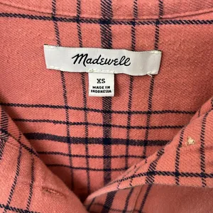 Madewell‎ Popover Flannel Long Sleeve Plaid Clay Pink Navy 1/4 Button Up Top XS thumbnail 4