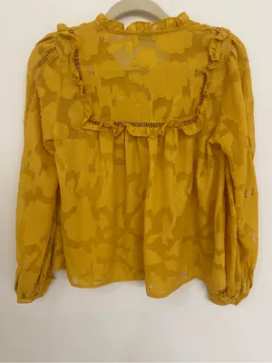 Anthropologie Flate White Women's Mustard Ruffle Blouse women Size medium thumbnail 2