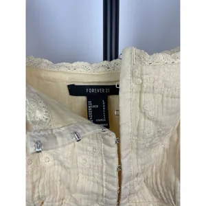 Forever 21 Soft Yellow Gauze Peasant Corset Floral Crop Tank Blouse Size L‎ thumbnail 5