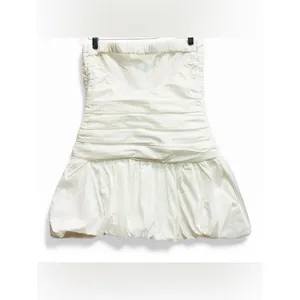 MESHKI‎ FRAN RUCHED COTTON MINI DRESS WHITE Strapless Drop Waist Bridal M NWT thumbnail 4