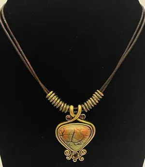 Chico's Double Cord Necklace with Gold Tone Shimmer Rhinestone Pendant thumbnail 1