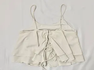 Free People Tropical Wave Cream Lace Back Crop Tank Top - M thumbnail 5