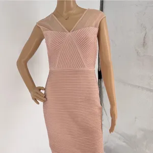Calvin Klein‎ Womens Pink Ribbed Mesh V-Neck Cocktail Bandage Dress Size 2 thumbnail 5