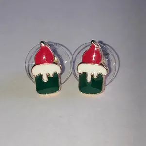 Festive Red and Green Christmas Candle Holiday Earrings thumbnail 2