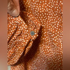 LOFT Womens XL Orange Polka Dot Long Sleeve Button Front Blouse 99% Cotton thumbnail 4