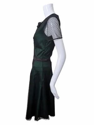 ModCloth Voodoo Vixen Taffeta Drop Waist Midi Dress Size UK Medium Emerald thumbnail 3