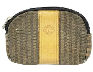 Fendi Vintage Brown‎ Striped Full Zip Coin Purse Accessory Pouch Wallet thumbnail 1