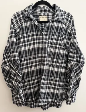 Free People We The‎ Free Indigo Skies White/Black Plaid Shirt Women's Size Small thumbnail 1