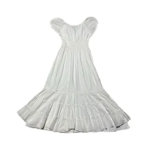 NWOT S Betsey Johnson Cotton Clip Dot Sweetheart Smocked White V-Neck Smocked Midi Dress thumbnail 3