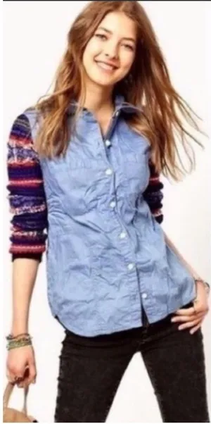 We the Free Fair‎ Isle Chambray Top Small A0002 thumbnail 1