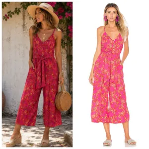 Free People Hot Tropics Jumpsuit Size 4 Pink Floral Cropped Wide Leg Boho thumbnail 2