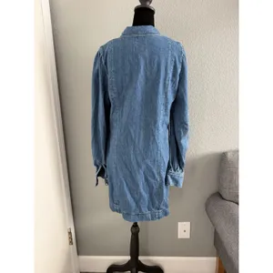 Sézane Organic Cotton Denim Dress Crest Buttons Blue Mini Shirt Dress Size 40 M thumbnail 3
