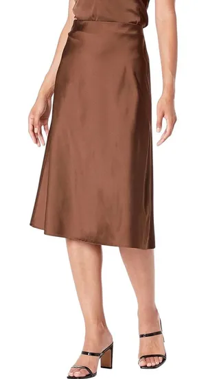 The Drop silky slip skirt midi chocolate‎ brown satin workwear minimalist large thumbnail 1