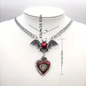 Gothic Red Bat Devil Eye Heart Pendant Silver Plated‎ Necklace Fashion Jewelry thumbnail 5
