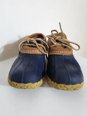 L.L. Bean Tan and Navy Womens Bean Boots Rubber Mocs Size 6 Wide thumbnail 2