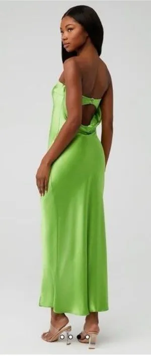Bec + Bridge Moon Dance Strapless Dress 10 Sweet Pea Green Satin Cutout Draped thumbnail 1