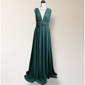 Lulus Heavenly‎ Hues Green Maxi Dress Pleated Deep V Slit Autumn Wedding Guest thumbnail 3