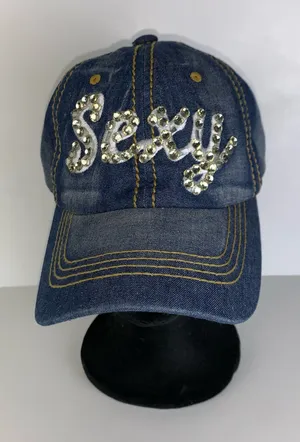 Hat Republic Sexy blue Denim Fashion Baseball Cap Rhinestone Women’s Sport Hat thumbnail 1
