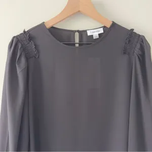 Calvin Klein Black Puff Sleeve Blouse Cuff Sleeves smocked ruffle button keyhole thumbnail 3