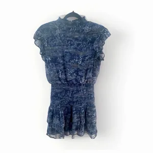 AQUA Smocked Mock Neck Mini Dress M Blue Smocked Tiered Ruffle Fairy Whimsigoth thumbnail 4