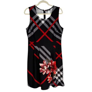 Venus Black‎ Red Gray Plaid Floral Sleeveless Knee Length Dress Women's Size L thumbnail 10