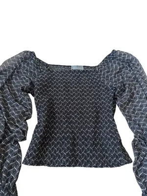 Anthropologie Balloon Sleeve Smocked Blouse Whimsigoth Dark Romantic Cottage thumbnail 2
