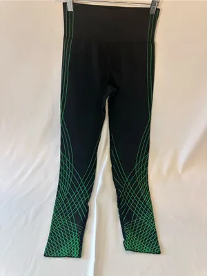 High-Waist Black Leggings with Neon Green Stitching thumbnail 2