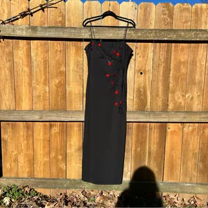 Vintage 90s/Y2K Goth Fairy Embellish 3D Flowers Spaghetti Strap Maxi Dress Sz 14 thumbnail 2