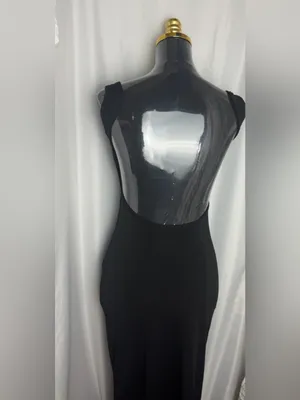 Commence elegant party formal Classic Black Cowl Neck backless Maxi Dress XS NWT thumbnail 6