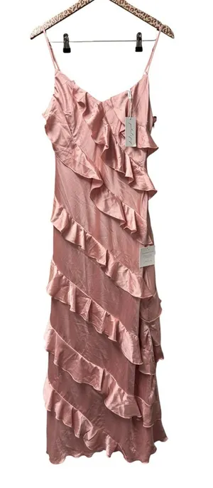 Petal + Pup Ciao Ruffles Maxi Satin Dress Sleeveless Long Pink Large NEW thumbnail 1