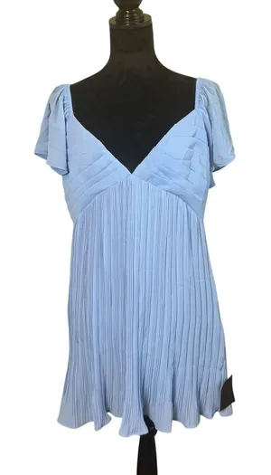 Lulus Amalfi Coast Light Blue Pleated Flutter Sleeve Mini Dress XL Coquette thumbnail 1
