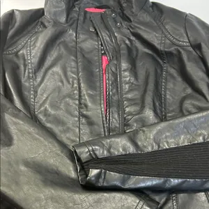 Black Faux Leather Jacket with Pink Lining Size L thumbnail 6