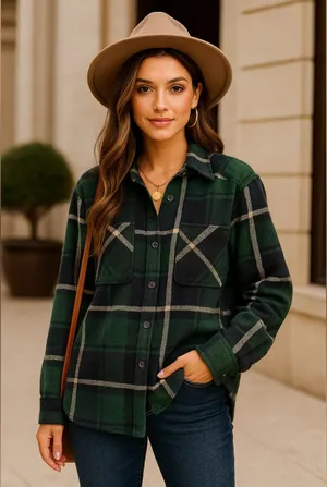 PacSun PS/LA Green & Navy Plaid Wool-Blend Shacket Size M/L thumbnail 1