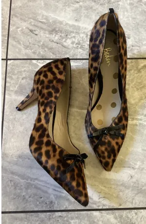 Boden Leopard Print Calf Hair Pointed Toe Bow Pumps Brown Heels 38.5 thumbnail 1