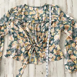 Free People Tie Ruffle Crop Top Blouse Floral Small thumbnail 4