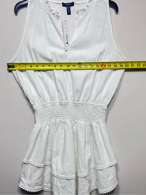 Aqua White Sleeveless Smocked Waist Linen Blend Mini Dress Size medium NWT thumbnail 6