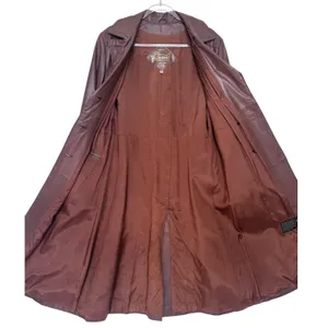 1970s The Tannery For Montgomery Ward Brown Leather Trench Coat M Long Coat thumbnail 5