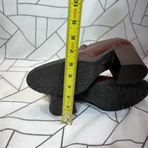 Born Leather Heeled Booties Size 10 Brown Pebbled Block Heel Slip On Ankle Boots thumbnail 10