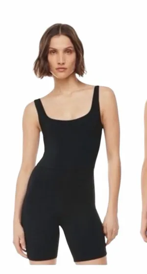 Aritzia Babaton Square Neck Biker Short Romper Women Medium Black Bodysuit thumbnail 1