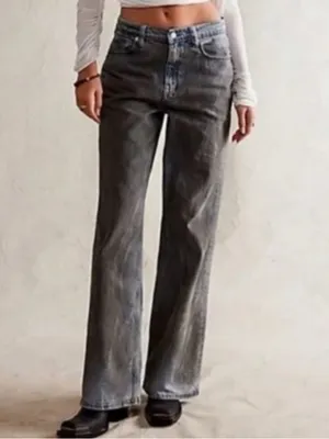 Free People Tinsley Baggy High Rise Jeans 90s Grunge Dirty Wash NWT 27 Short thumbnail 5